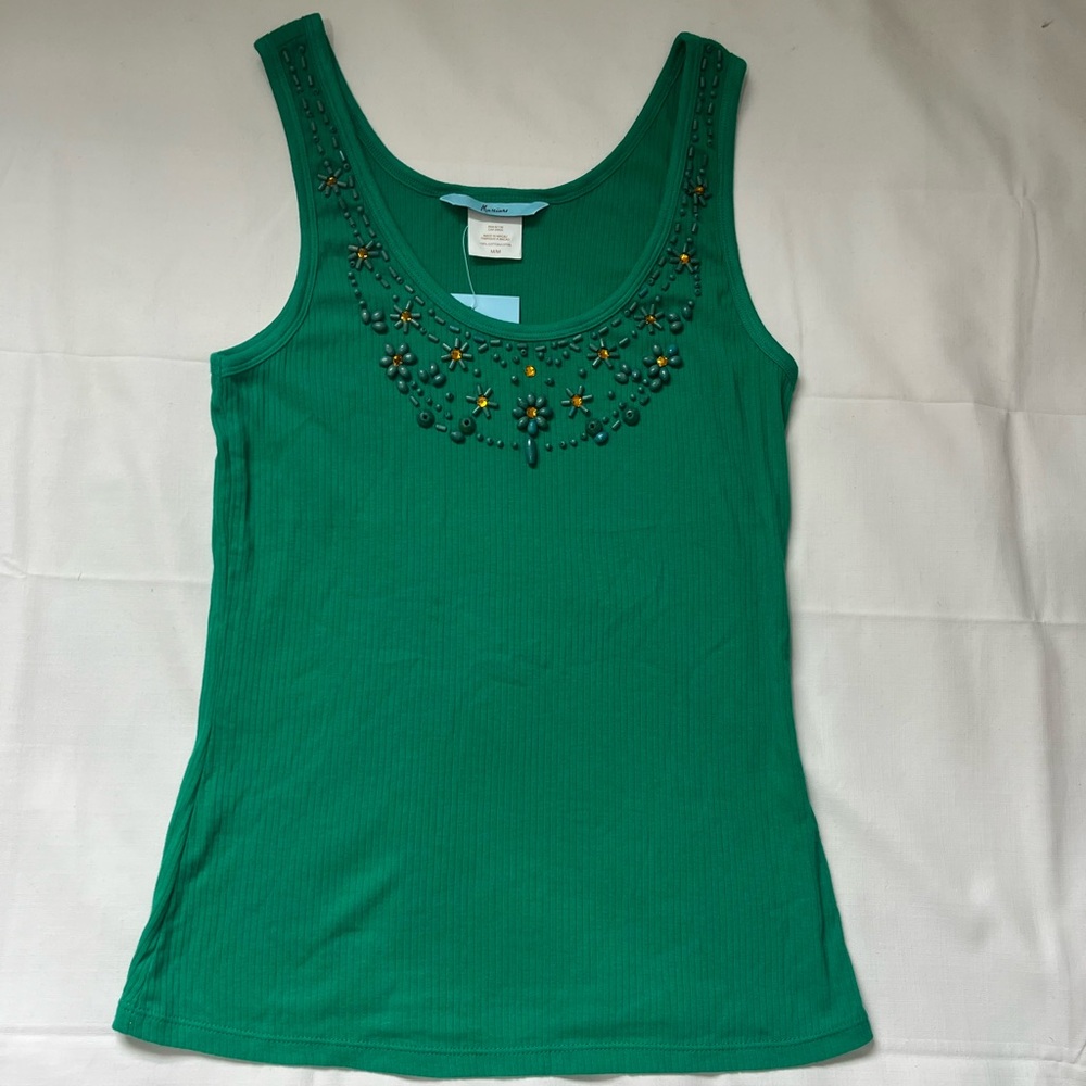 Marciano Fitted Embellished Green Tank Top